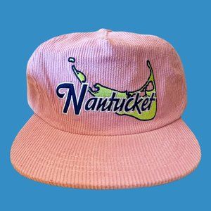 Corduroy Snap Back Hat Nantucket ACK Pink Unstructured Trucker